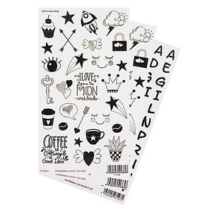 undefined, Porzellansticker Motive + Buchstaben, schwarz, 3 Bogen