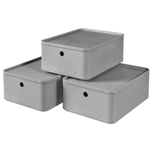 Curver, Curver Beton Aufbewahrungsbox-Set 3 Stk. mit Deckel Gr. M Hellgrau, Curver Organizer »BETON M«, (Set, 3 St.), Aufbewahrungsbox, stapelbar, je 8 Liter