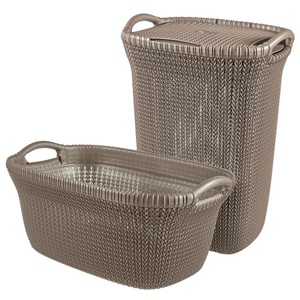 Curver, Curver Knit Wäschekorb und Wäschewanne Braun 97 L 240658, Curver Wäschekorb »Knit«, (Set, 2 St.), und Wäschesammler dunkelbraun