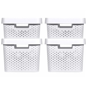 Curver, Curver Infinity Aufbewahrungsboxen 4 Stk. mit Deckel 11+17 L Weiß, Curver Organizer »INFINITY RECYCLING«, (4 St.), Aufbewahrungsbox, mit Lochmuster 2x (11L+17L) und Deckel