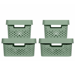Curver, Curver Infinity Aufbewahrungsboxen 4 Stk. mit Deckel 4,5+11L Grün, Curver Organizer »Infinity Recycling«, (Set, 4 St.), Aufbewahrungsbox, mit Lochmuster 2x (4,5L+11L) und Deckel