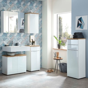 Germania, Germania Badezimmer-Unterschrank GW-Pescara Weiß Navarra Eichenoptik, GERMANIA Unterschrank »Pescara«, Front mit Glasauflage