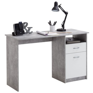 FMD, FMD Schreibtisch mit 1 Schublade 123×50×76,5 cm Betongrau und Weiß, FMD Schreibtisch »Jackson«, mit 1 Schubkasten und 1 Tür