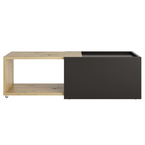 FMD, FMD Ausziehbarer Couchtisch Artisan-Eiche und Schwarz, Calicosy - Ausziehbarer Couchtisch mit Schiebeschublade L74-125 cm Slide, One Size, Eiche