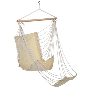 Hi, HI Hängestuhl mit Fußstütze Beige Baumwoll-Segeltuch, FS-STAR - Hängesitz mit Fußablage, One Size, Beige