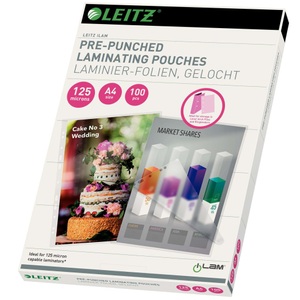 Leitz, Leitz Laminierfolie A4 125 ?m, Mediengewicht, Leitz - Laminiertasche A4 33878 glanz, 125my 100 Stk, 100 Stück, Transparent