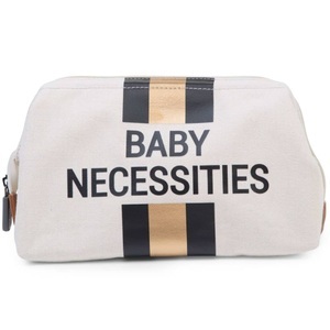 Childhome, Childhome Kulturbeutel Baby Necessities Canvas Off White Streifen Schwarz / Gold, Childhome Baby Kulturbeutel BABY NECESSITIES