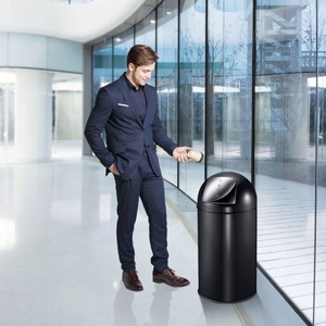undefined, Abfallsammler mit Push-Deckel Volumen 40 l, HxØ 740 x 350 mm schwarz, matt, Abfallbehälter Push, selbstschliessende Klappe, 40 Liter, mattschwarz