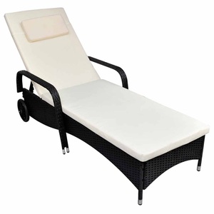 Diverse Hardware, Sonnenliege mit Polster & Rollen Poly Rattan Schwarz