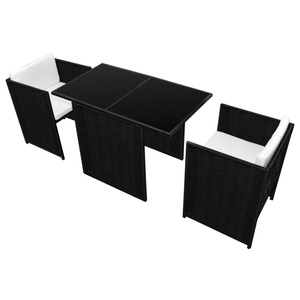 Diverse Hardware, 3-tlg. Bistro-Set mit Auflagen Poly Rattan Schwarz, 
