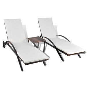 Diverse Hardware, Sonnenliegen mit Tisch Poly Rattan Braun, vidaXL Sonnenliegen mit Tisch Poly Rattan Braun