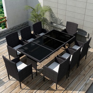 Diverse Hardware, 9-tlg. Garten-Essgruppe mit Auflagen Poly Rattan Schwarz