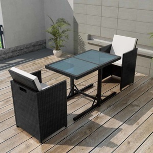 Diverse Hardware, 3-tlg. Bistro-Set mit Auflagen Poly Rattan Schwarz