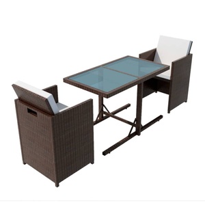 3-tlg. Bistro-Set mit Auflagen Poly Rattan Braun