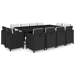 Diverse Hardware, 13-tlg. Garten-Essgruppe mit Auflagen Poly Rattan Schwarz