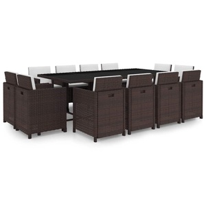 Diverse Hardware, 13-tlg. Garten-Essgruppe mit Auflagen Poly Rattan Braun