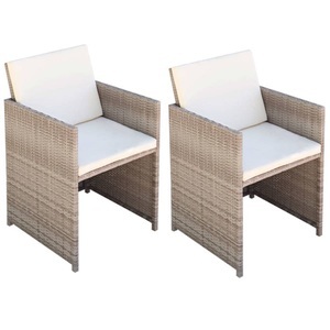 vidaXL, vidaXL Gartenstühle 2 Stk. mit Polstern und Kissen Poly Rattan Beige, vidaXL Gartenstühle 2 Stk. mit Polstern und Kissen Poly Rattan Beige