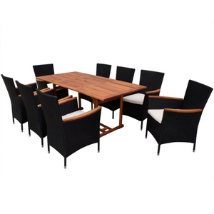 Diverse Hardware, 9-tlg. Garten-Essgruppe mit Auflagen Poly Rattan Schwarz, 