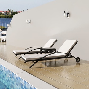 Diverse Hardware, Sonnenliegen mit Tisch Poly Rattan Schwarz, vidaXL Sonnenliegen mit Tisch Poly Rattan Schwarz