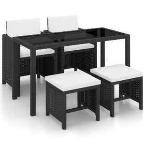 Diverse Hardware, 5-tlg. Garten-Essgruppe mit Auflagen Poly Rattan Schwarz