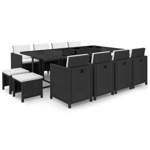 Diverse Hardware, 13-tlg. Garten-Essgruppe mit Auflagen Poly Rattan Schwarz
