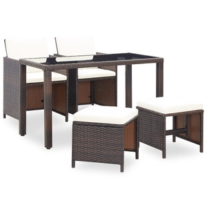 Diverse Hardware, 5-tlg. Garten-Essgruppe mit Auflagen Poly Rattan Braun