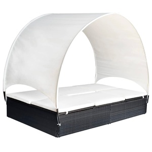 Diverse Hardware, Doppel-Sonnenliege mit Sonnendach Poly Rattan Schwarz, 