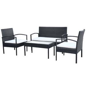 Diverse Hardware, 4-tlg. Garten-Lounge-Set mit Auflagen Poly Rattan Schwarz, VidaXL - Garten-sofagarnitur poly-rattan, One Size, Schwarz