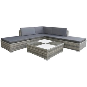 Diverse Hardware, 6-tlg. Garten-Lounge-Set mit Auflagen Poly Rattan Grau