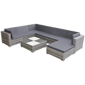 Diverse Hardware, 8-tlg. Garten-Lounge-Set mit Auflagen Poly Rattan Grau, vidaXL 8-tlg. Garten-Lounge-Set mit Auflagen Poly Rattan Grau