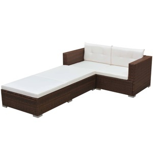 Diverse Hardware, 3-tlg. Garten-Lounge-Set mit Auflagen Poly Rattan Braun
