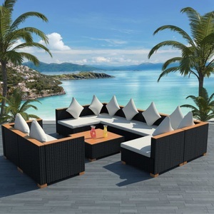 Diverse Hardware, 9-tlg. Garten-Lounge-Set mit Auflagen Poly Rattan Schwarz