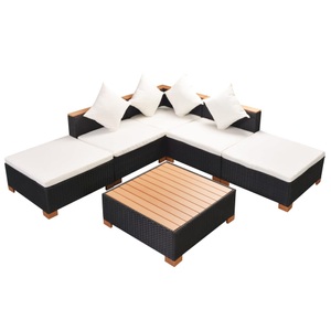 Diverse Hardware, 6-tlg. Garten-Lounge-Set mit Auflagen Poly Rattan Schwarz