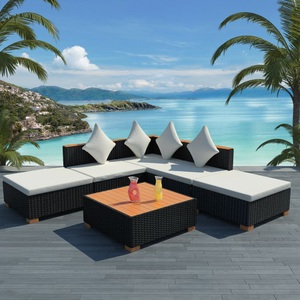 Diverse Hardware, 6-tlg. Garten-Lounge-Set mit Auflagen Poly Rattan Schwarz