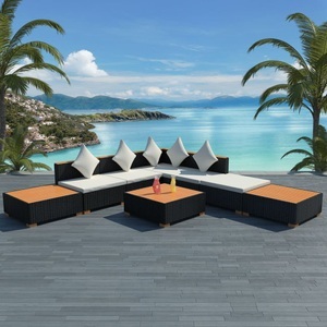 Diverse Hardware, 8-tlg. Garten-Lounge-Set mit Auflagen Poly Rattan Schwarz