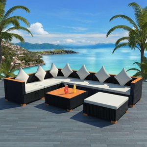 Diverse Hardware, 8-tlg. Garten-Lounge-Set mit Auflagen Poly Rattan Schwarz, vidaXL 8-tlg. Garten-Lounge-Set mit Auflagen Poly Rattan Schwarz
