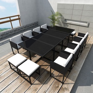 Diverse Hardware, 13-tlg. Garten-Essgruppe mit Auflagen Poly Rattan Schwarz