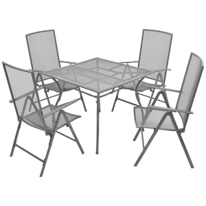 vidaXL, vidaXL 5-tlg. Garten-Essgruppe mit Klappstühlen Stahl Anthrazit, 