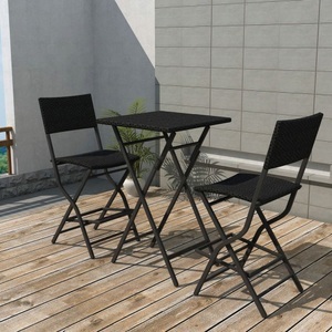 Diverse Hardware, 3-tlg. Bistro-Set Klappbar Stahl Poly Rattan Schwarz, 