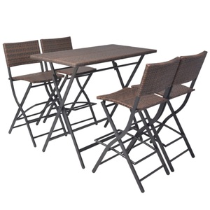 Diverse Hardware, 5-tlg. Garten-Essgruppe Klappbar Stahl Poly Rattan Braun, 