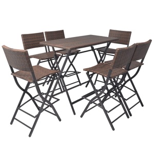 Diverse Hardware, 7-tlg. Garten-Essgruppe Klappbar Stahl Poly Rattan Braun