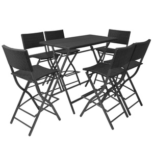 Diverse Hardware, 7-tlg. Garten-Essgruppe Klappbar Stahl Poly Rattan Schwarz