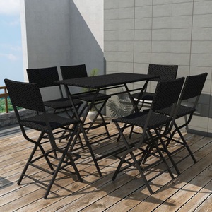 Diverse Hardware, 7-tlg. Garten-Essgruppe Klappbar Stahl Poly Rattan Schwarz