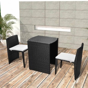 Diverse Hardware, 3-tlg. Bistro-Set mit Auflagen Poly Rattan Schwarz