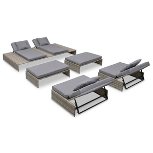Diverse Hardware, 5-tlg. Garten-Lounge-Set mit Auflagen Poly Rattan Grau, vidaXL 5-tlg. Garten-Lounge-Set mit Auflagen Poly Rattan Grau