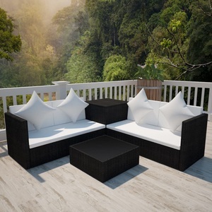 Diverse Hardware, 4-tlg. Garten-Lounge-Set mit Auflagen Poly Rattan Schwarz, vidaXL 4-tlg. Garten-Lounge-Set mit Auflagen Poly Rattan Schwarz