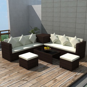 Diverse Hardware, 8-tlg. Garten-Lounge-Set mit Auflagen Poly Rattan Braun, 
