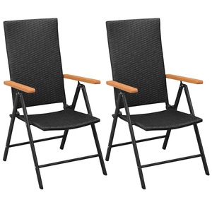 vidaXL, vidaXL Stapelbare Gartenstühle 2 Stk. Poly Rattan Schwarz, vidaXL Stapelbare Gartenstühle 2 Stk. Poly Rattan Schwarz