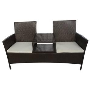 Diverse Hardware, 2-Sitzer-Gartensofa mit Teetisch Poly Rattan Braun