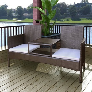 Diverse Hardware, 2-Sitzer-Gartensofa mit Teetisch Poly Rattan Braun